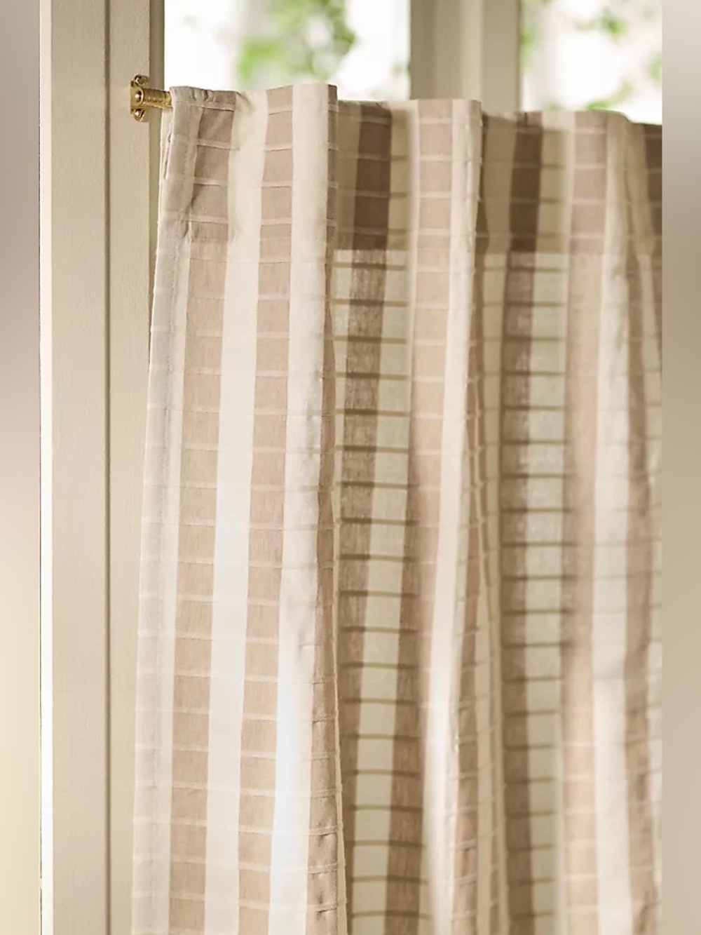 Anthropologie Cotton Woven Striped Cafe Curtains Set of 2 NEW